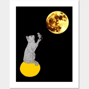 Hello Kitty catching a mouse in a moon Posters and Art